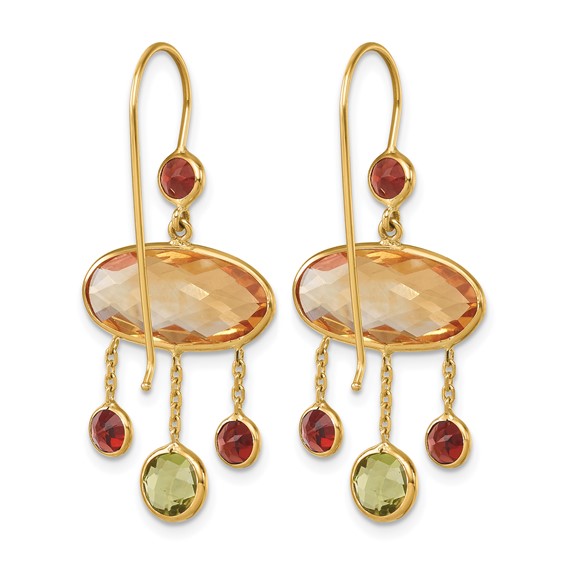 Herco 14K Polished Fancy Citrine Peridot and Garnet Shephard Hook Dangle Earrings