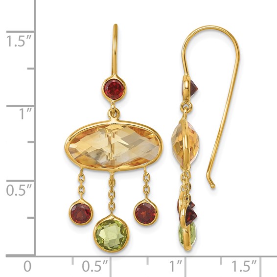 Herco 14K Polished Fancy Citrine Peridot and Garnet Shephard Hook Dangle Earrings