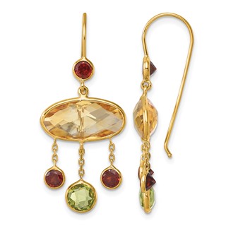 Herco 14K Polished Fancy Citrine Peridot and Garnet Shephard Hook Dangle Earrings