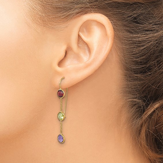 Herco 14K Polished Garnet Peridot and Amethyst Shephard Hook Dangle Earrings