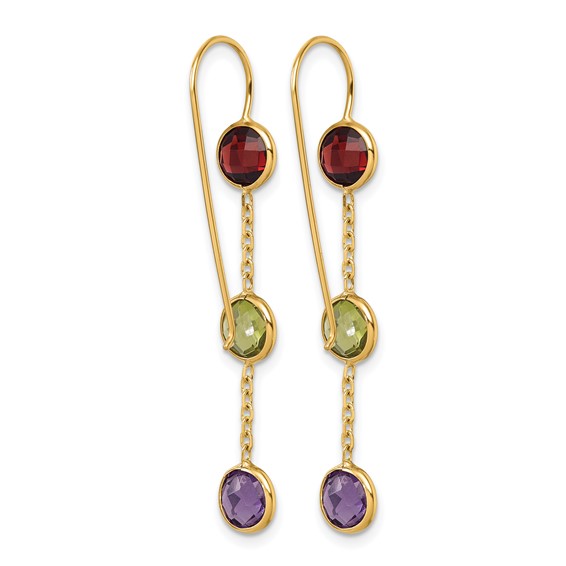 Herco 14K Polished Garnet Peridot and Amethyst Shephard Hook Dangle Earrings