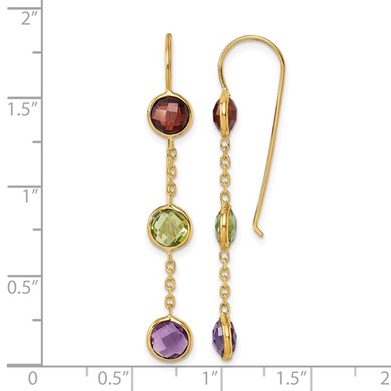 Herco 14K Polished Garnet Peridot and Amethyst Shephard Hook Dangle Earrings