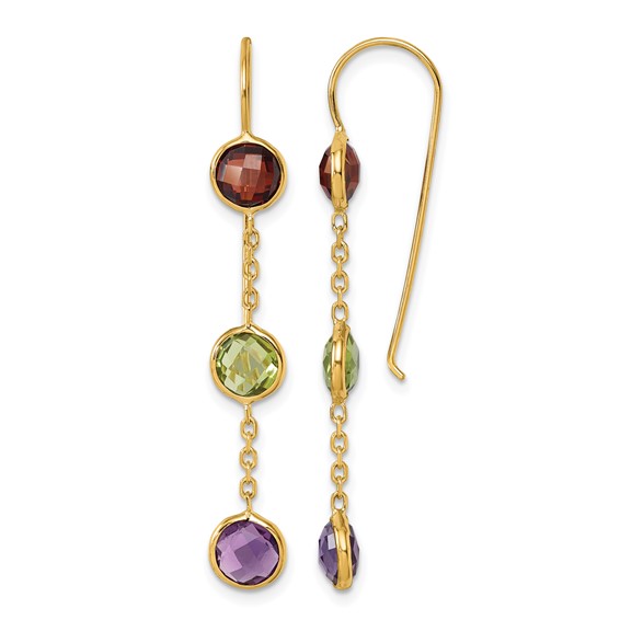 Herco 14K Polished Garnet Peridot and Amethyst Shephard Hook Dangle Earrings