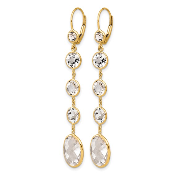 Herco 14K Polished Crystal and White Topaz Leverback Dangle Earrings