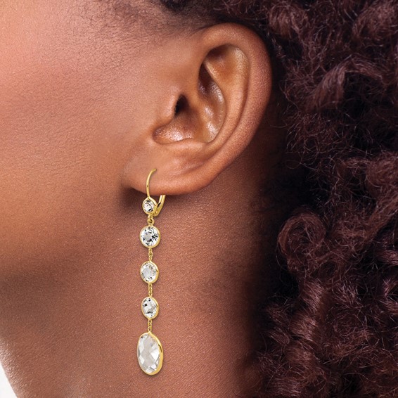 Herco 14K Polished Crystal and White Topaz Leverback Dangle Earrings