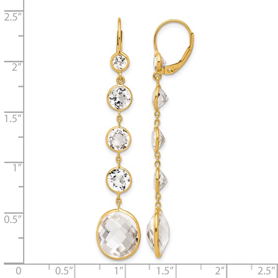 Herco 14K Polished Crystal and White Topaz Leverback Dangle Earrings