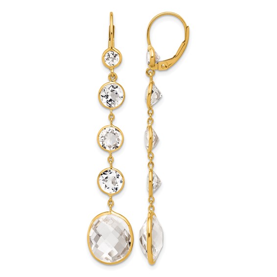 Herco 14K Polished Crystal and White Topaz Leverback Dangle Earrings