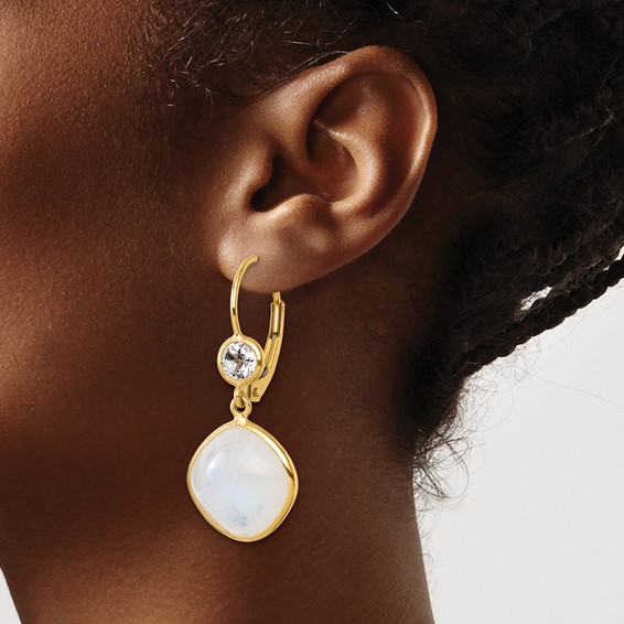 Herco Gold Polished Gemstone Leverback Earrings