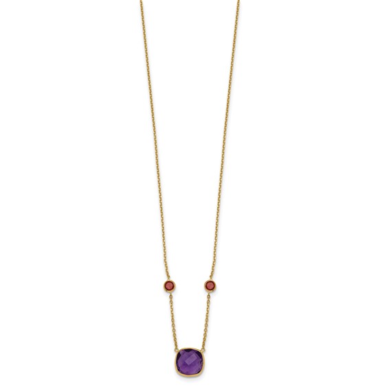 Herco 14K Polished Amethyst and Garnet 16 Inch with 2 Inch Extension Necklace