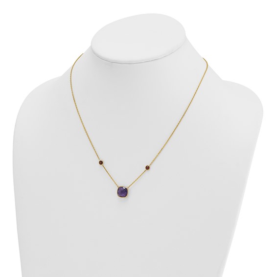 Herco 14K Polished Amethyst and Garnet 16 Inch with 2 Inch Extension Necklace