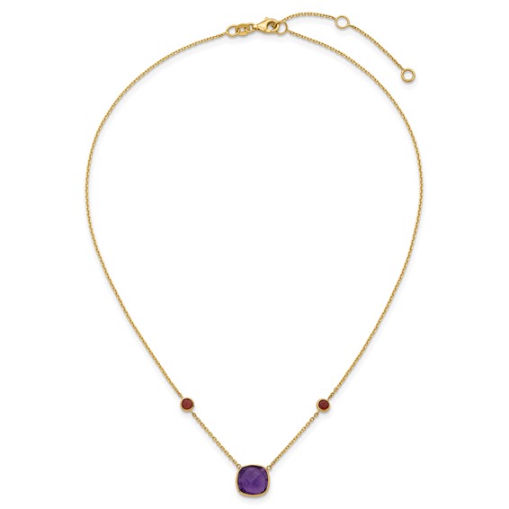 Herco 14K Polished Amethyst and Garnet 16 Inch with 2 Inch Extension Necklace