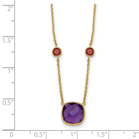 Herco 14K Polished Amethyst and Garnet 16 Inch with 2 Inch Extension Necklace