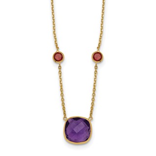 Herco 14K Polished Amethyst and Garnet 16 Inch with 2 Inch Extension Necklace