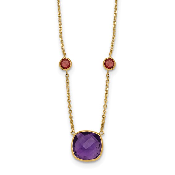 Herco 14K Polished Amethyst and Garnet 16 Inch with 2 Inch Extension Necklace