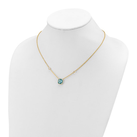 Herco 14K Polished Blue and White Topaz 16 Inch with 2 Inch Extension Necklace