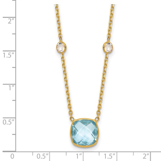 Herco 14K Polished Blue and White Topaz 16 Inch with 2 Inch Extension Necklace