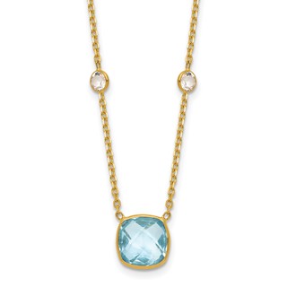 Herco 14K Polished Blue and White Topaz 16 Inch with 2 Inch Extension Necklace