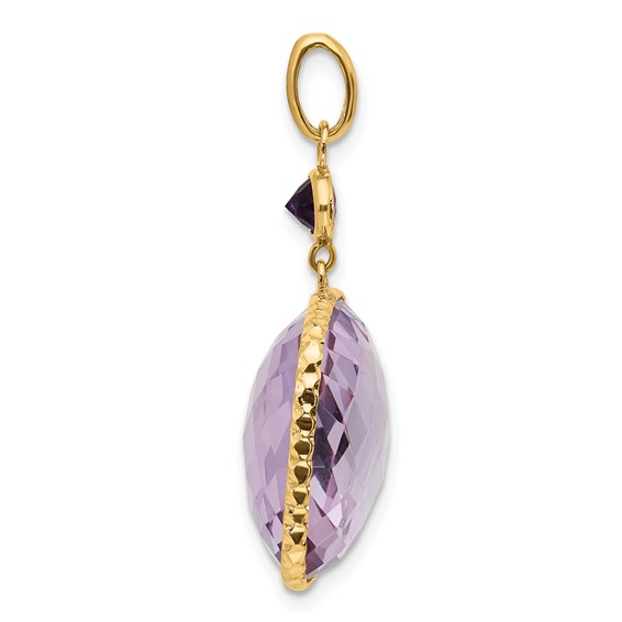 Herco 14K Polished Pink Quartz and Amethyst Pendant
