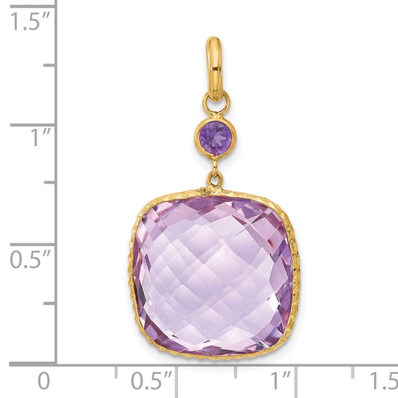Herco 14K Polished Pink Quartz and Amethyst Pendant
