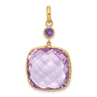 Herco 14K Polished Pink Quartz and Amethyst Pendant