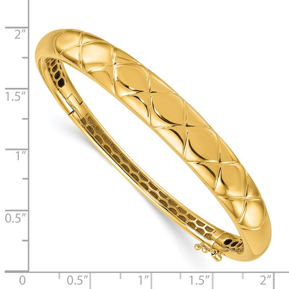 Herco 14K Polished and Textured Criss-cross Hinged Bangle