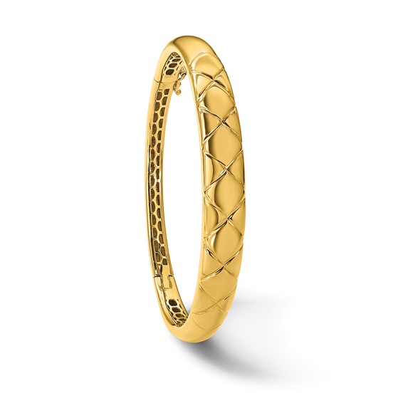 Herco 14K Polished and Textured Criss-cross Hinged Bangle