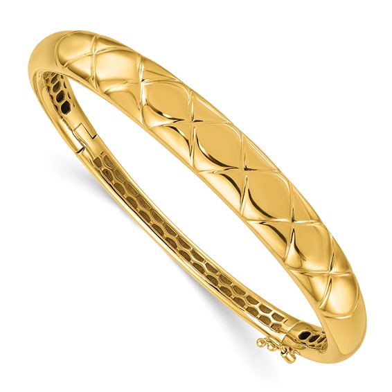 Herco 14K Polished and Textured Criss-cross Hinged Bangle