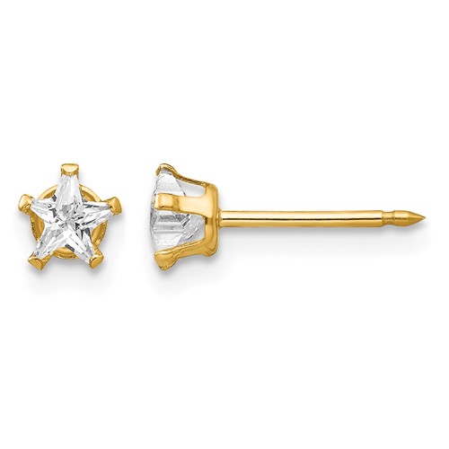 Inverness 14K Yellow Gold 4mm Star CZ Post Piercing Earrings