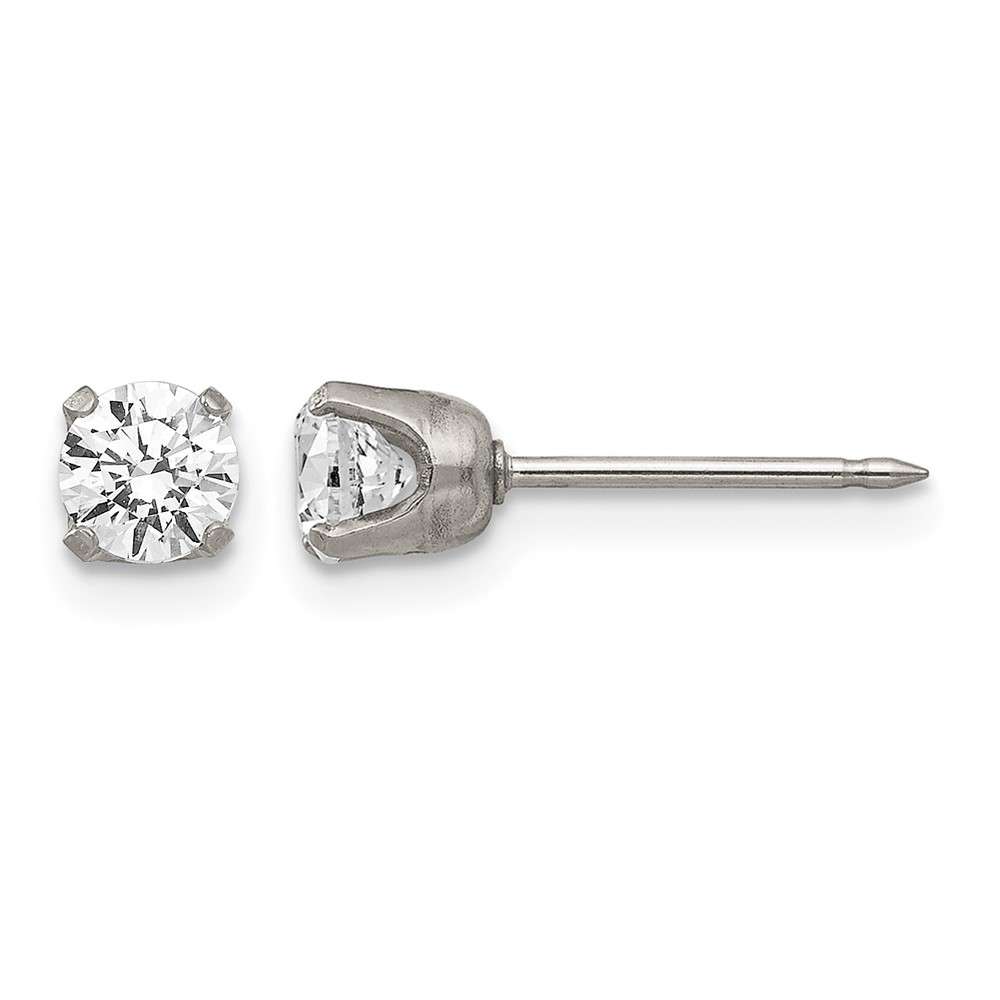 Inverness Stainless Steel Polished 5mm CZ Post Piercing Earrings