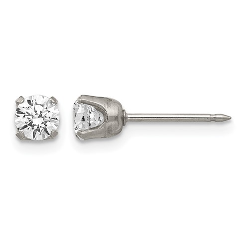 Inverness Stainless Steel Polished 5mm CZ Post Piercing Earrings