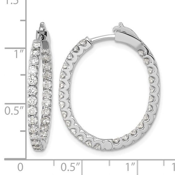 Herco 18K White Gold Rhodium-plated Polished 2 Carat Diamond In and Out Hinged Oval Hoop Earrings