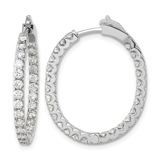 Herco 18K White Gold Rhodium-plated Polished 2 Carat Diamond In and Out Hinged Oval Hoop Earrings