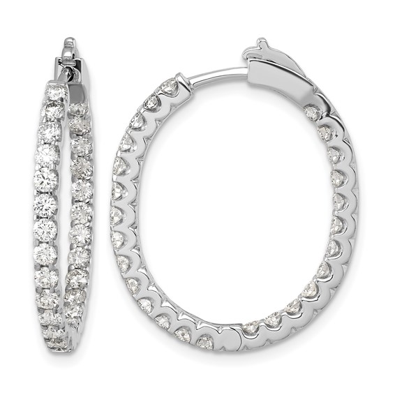 Herco 18K White Gold Rhodium-plated Polished 2 Carat Diamond In and Out Hinged Oval Hoop Earrings