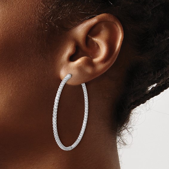 Herco 18K White Gold Rhodium-plated Polished 2.3 Carat Diamond In and Out Hinged Round Hoop Earrings