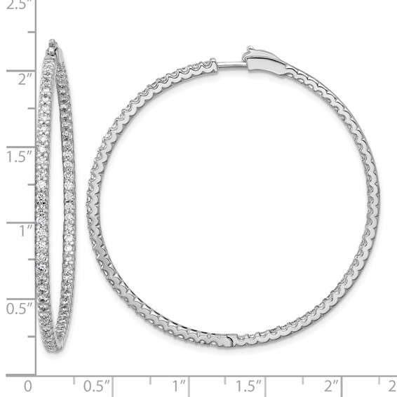Herco 18K White Gold Rhodium-plated Polished 2.3 Carat Diamond In and Out Hinged Round Hoop Earrings