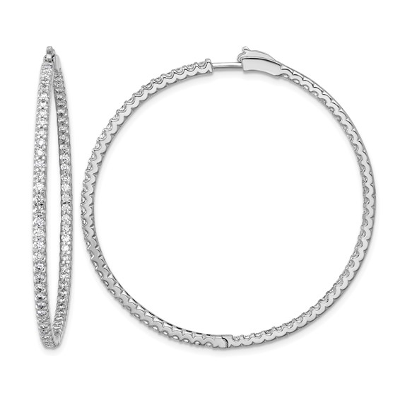 Herco 18K White Gold Rhodium-plated Polished 2.3 Carat Diamond In and Out Hinged Round Hoop Earrings