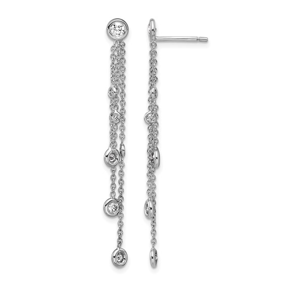 Herco 18K White Gold Rhodium-plated Polished 3-Strand Diamond Post Dangle Earrings