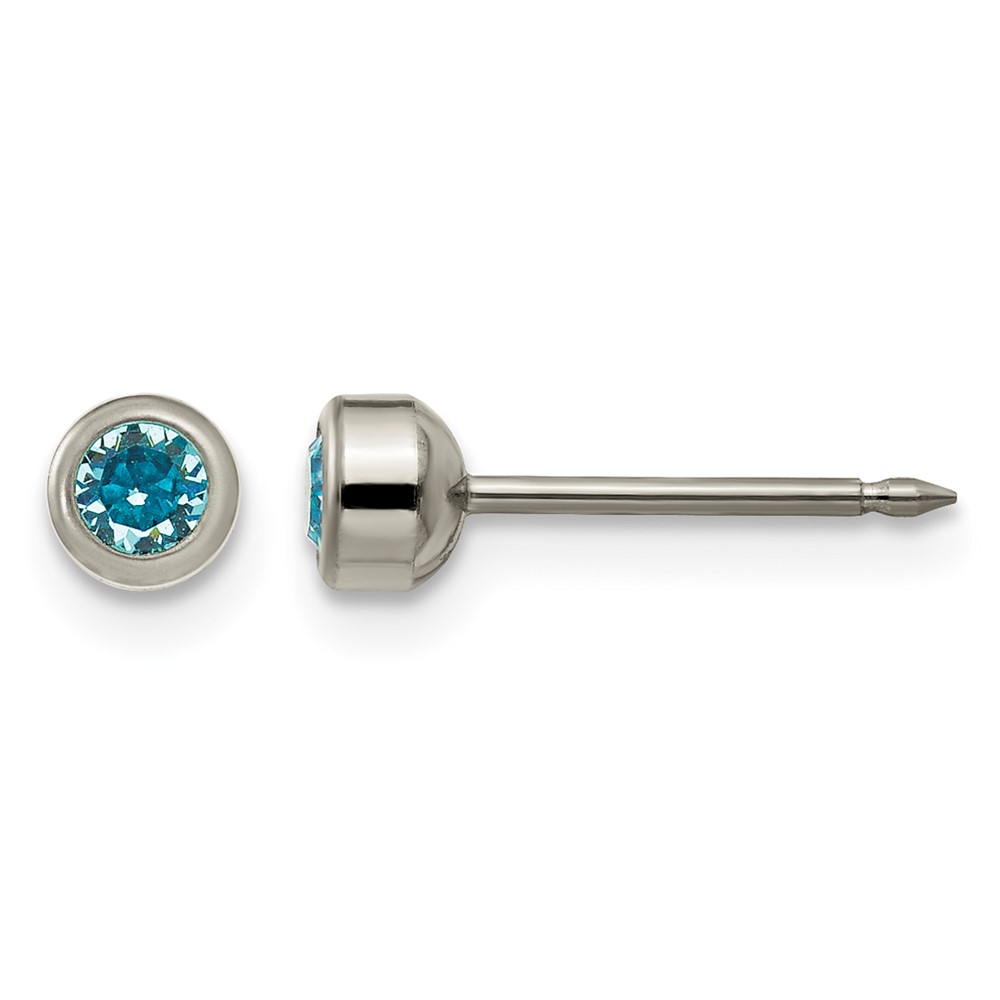 Inverness Titanium 4mm Aqua Crystal Bezel Post Piercing Earrings