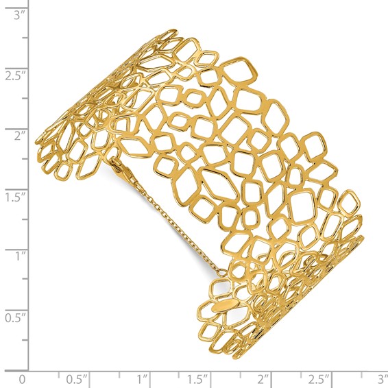 Herco 18K Polished Wide Contemporary w/ Safety Chain Cuff Bangle