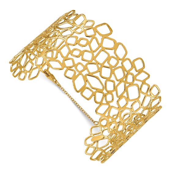 Herco 18K Polished Wide Contemporary w/ Safety Chain Cuff Bangle