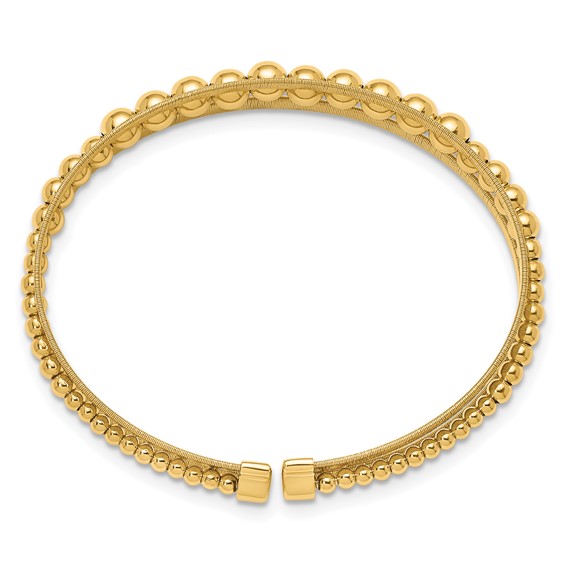 Herco 18K Polished Beaded and Textured 3-Row Cuff Bangle