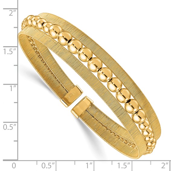 Herco 18K Polished Beaded and Textured 3-Row Cuff Bangle