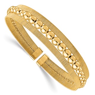 Herco 18K Polished Beaded and Textured 3-Row Cuff Bangle