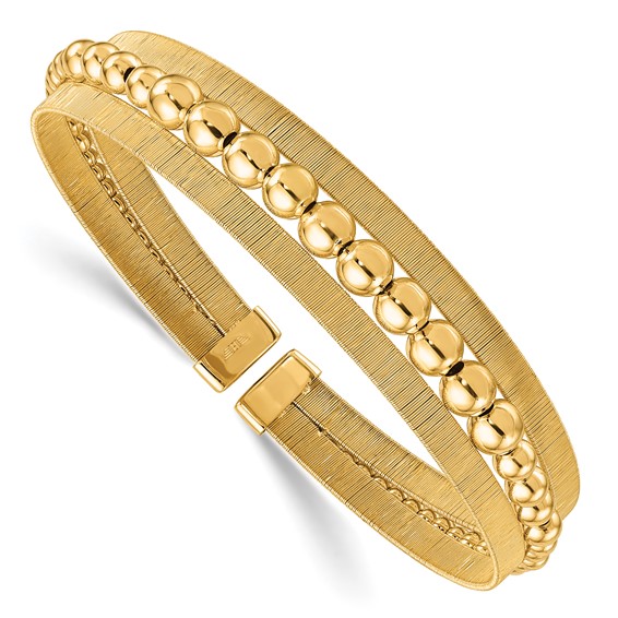 Herco 18K Polished Beaded and Textured 3-Row Cuff Bangle