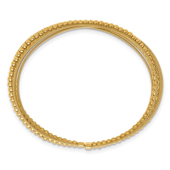 Herco 18K Polished Beaded and Textured Multi-Row Cuff Bangle