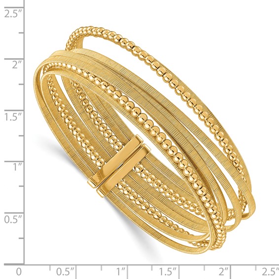 Herco 18K Polished Beaded and Textured Multi-Row Cuff Bangle