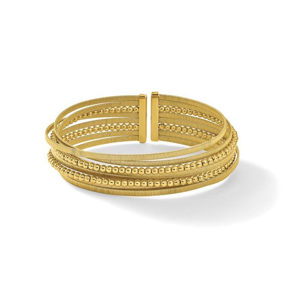 Herco 18K Polished Beaded and Textured Multi-Row Cuff Bangle