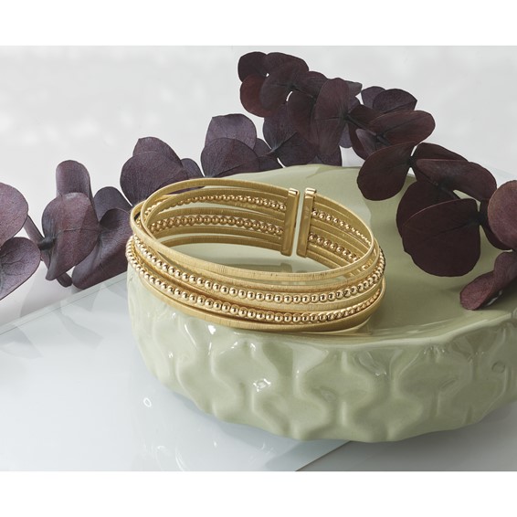 Herco 18K Polished Beaded and Textured Multi-Row Cuff Bangle