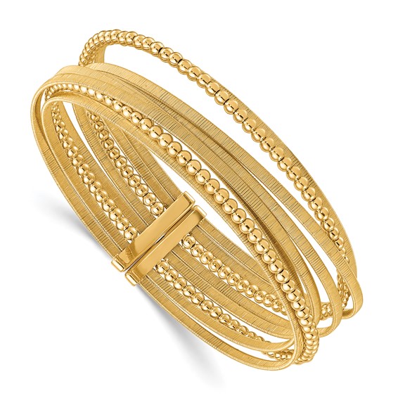 Herco 18K Polished Beaded and Textured Multi-Row Cuff Bangle