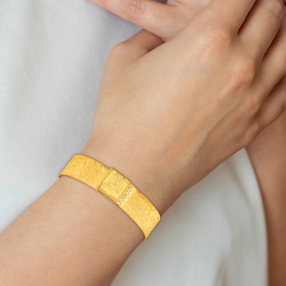 Herco 18K Solid Satin and Hammered Diamond Byzantine Coin Bangle